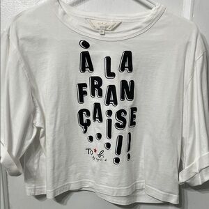 White Graphic Tee with Black Text Agnes B crop